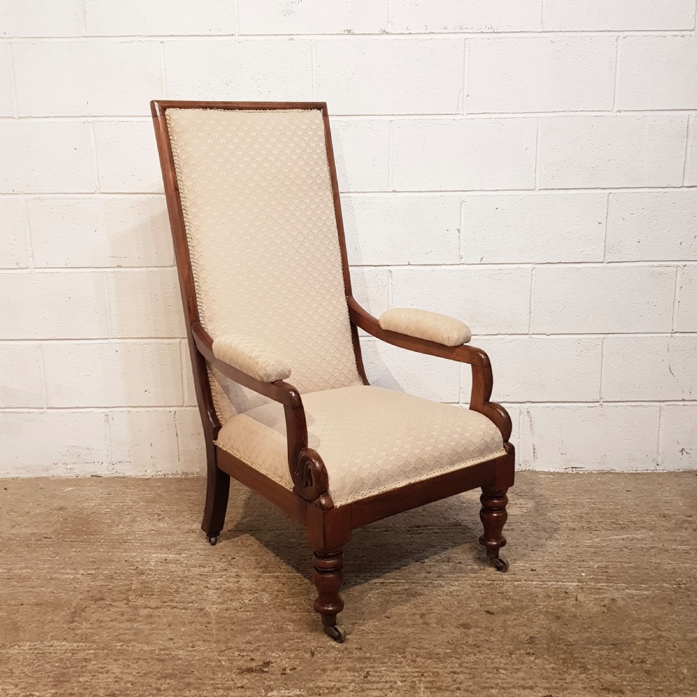 ANTIQUE WILLIAM 1V   MAHOGANY FRAMED HIGH BACK SALON ARMCHAIR C1830