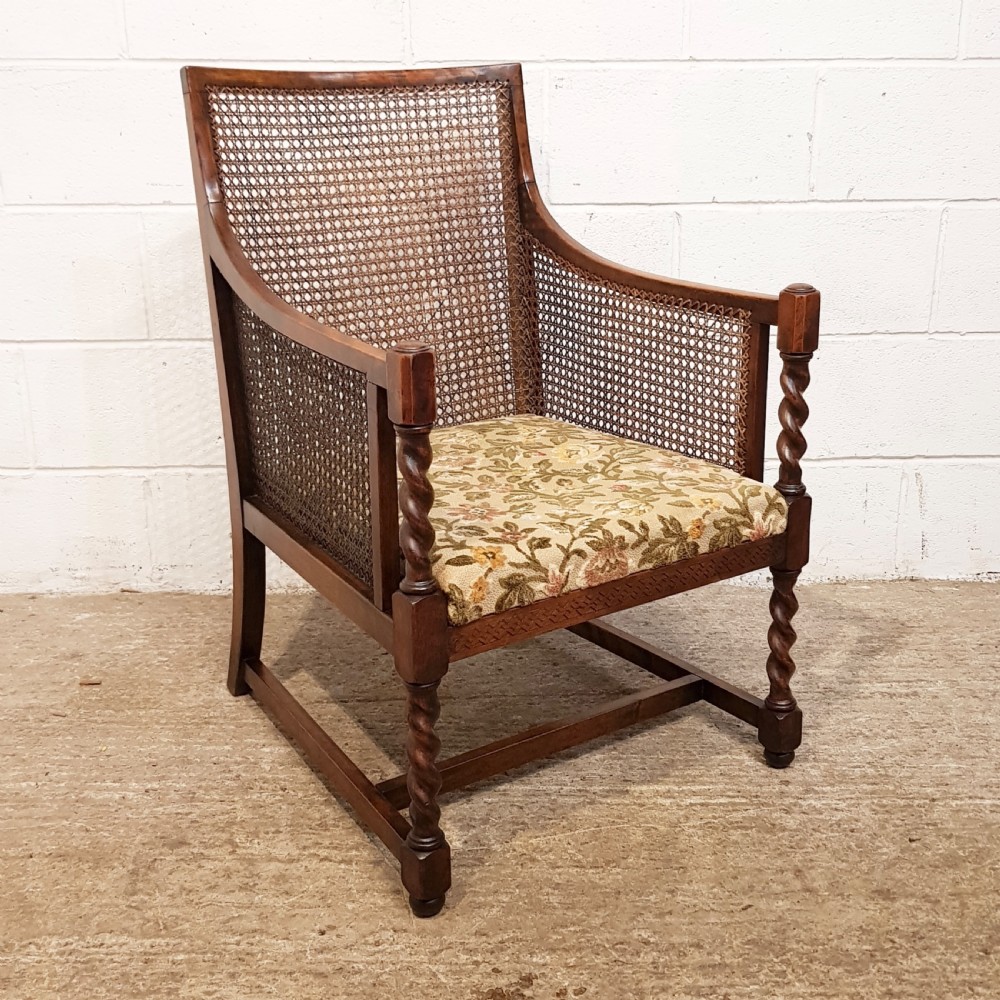 ANTIQUE WALNUT & OAK FRAMED BERGERE ARMCHAIR C1920 View III