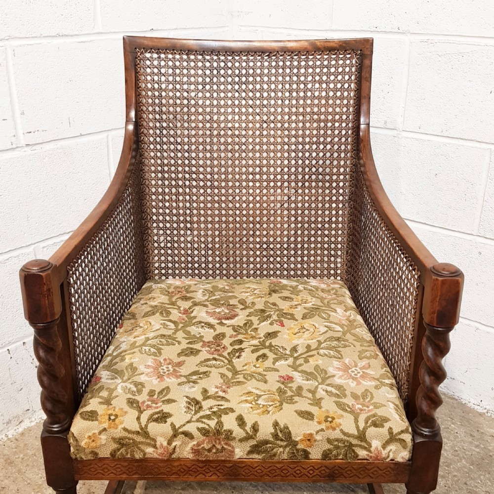 ANTIQUE WALNUT & OAK FRAMED BERGERE ARMCHAIR C1920 View IV