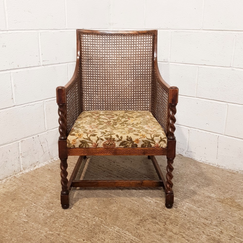 ANTIQUE WALNUT & OAK FRAMED BERGERE ARMCHAIR C1920 View VIII
