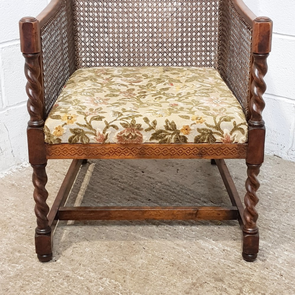 ANTIQUE WALNUT & OAK FRAMED BERGERE ARMCHAIR C1920 View IX