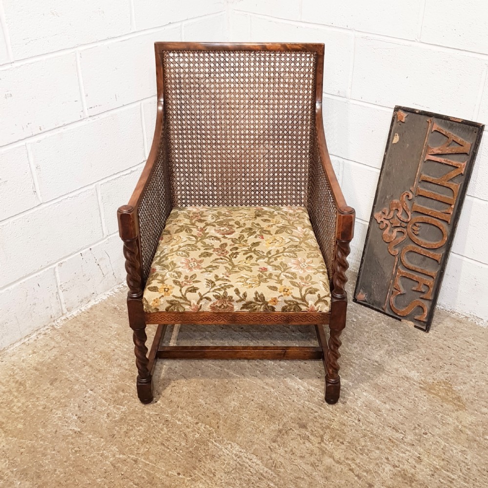 ANTIQUE WALNUT & OAK FRAMED BERGERE ARMCHAIR C1920 View X