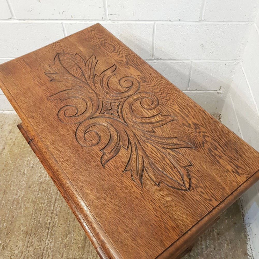 ANTIQUE CARVED OAK MONKS BENCH C1900 View VII