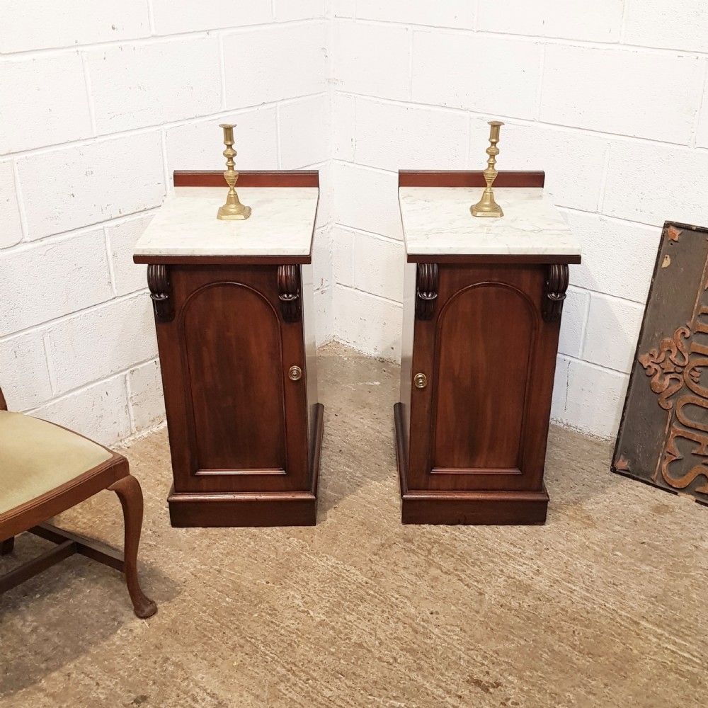 ANTIQUE PAIR VICTORIAN MAHOGANY  MARBLE TOP BEDSIDE CABINETS C1880 View IV