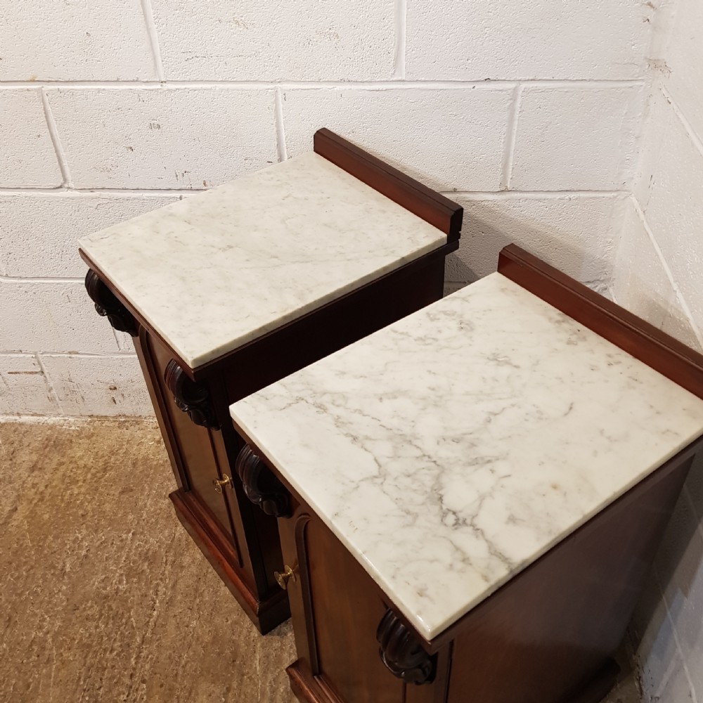 ANTIQUE PAIR VICTORIAN MAHOGANY  MARBLE TOP BEDSIDE CABINETS C1880 View V