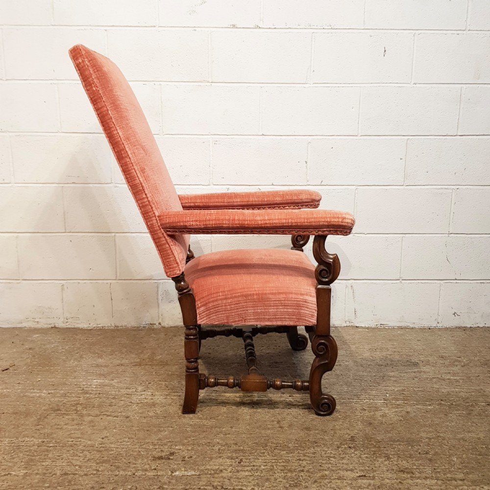 ANTIQUE EDWARDIAN GOTHIC WALNUT FRAMED ARMCHAIR C1900 View II