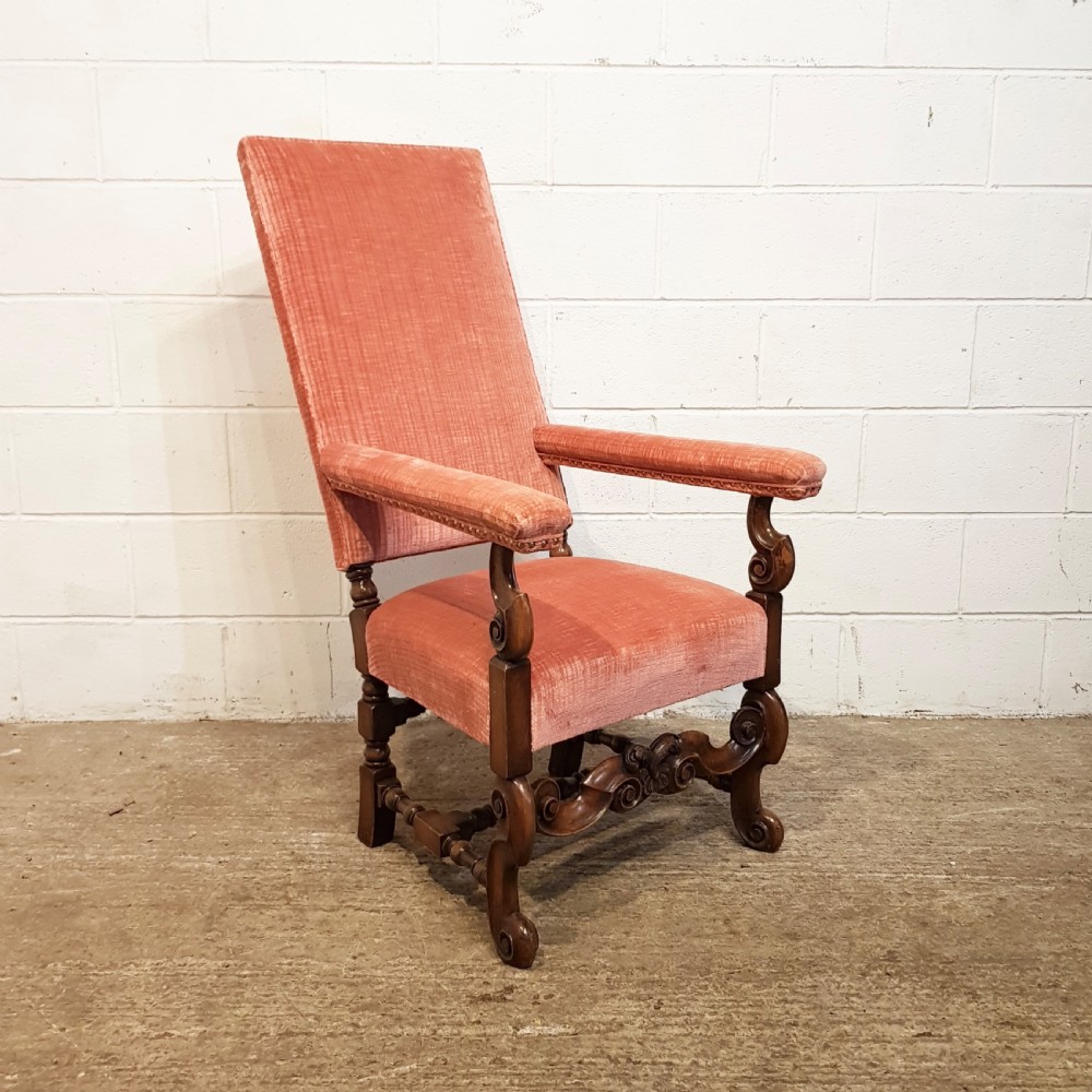 ANTIQUE EDWARDIAN GOTHIC WALNUT FRAMED ARMCHAIR C1900 View V