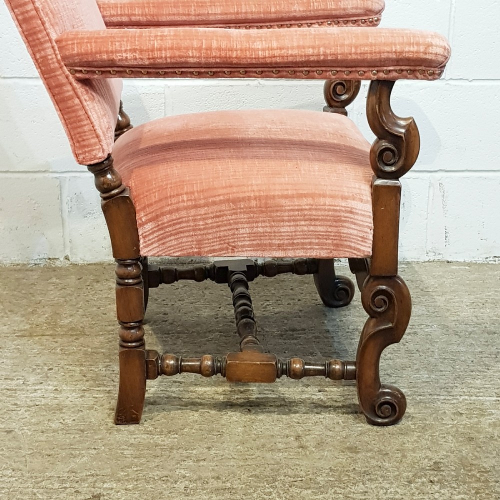 ANTIQUE EDWARDIAN GOTHIC WALNUT FRAMED ARMCHAIR C1900 View VI