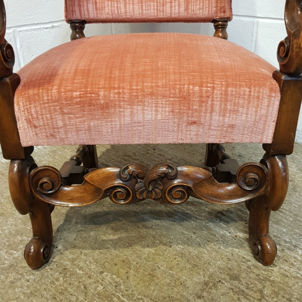 ANTIQUE EDWARDIAN GOTHIC WALNUT FRAMED ARMCHAIR C1900 View VII