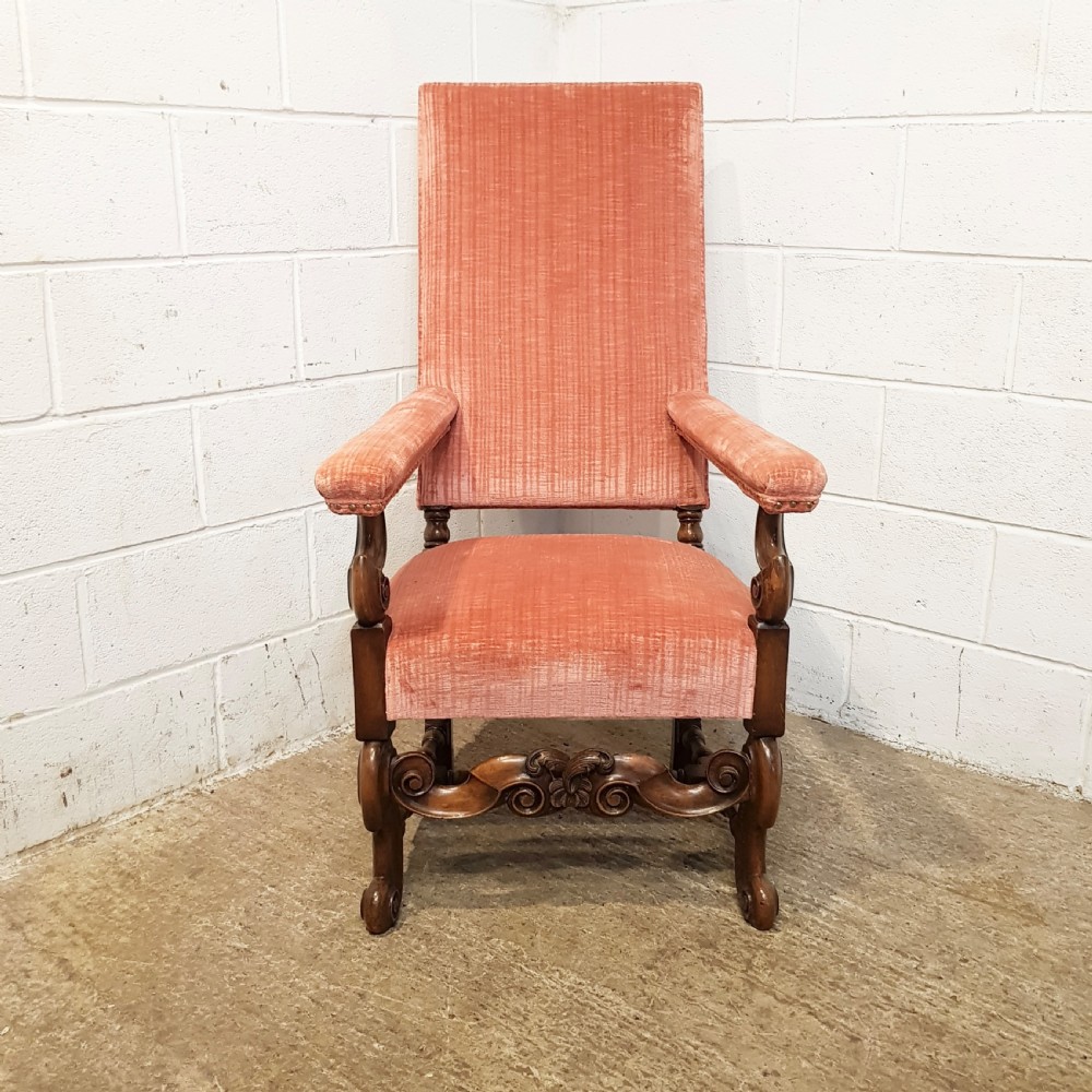 ANTIQUE EDWARDIAN GOTHIC WALNUT FRAMED ARMCHAIR C1900 View X
