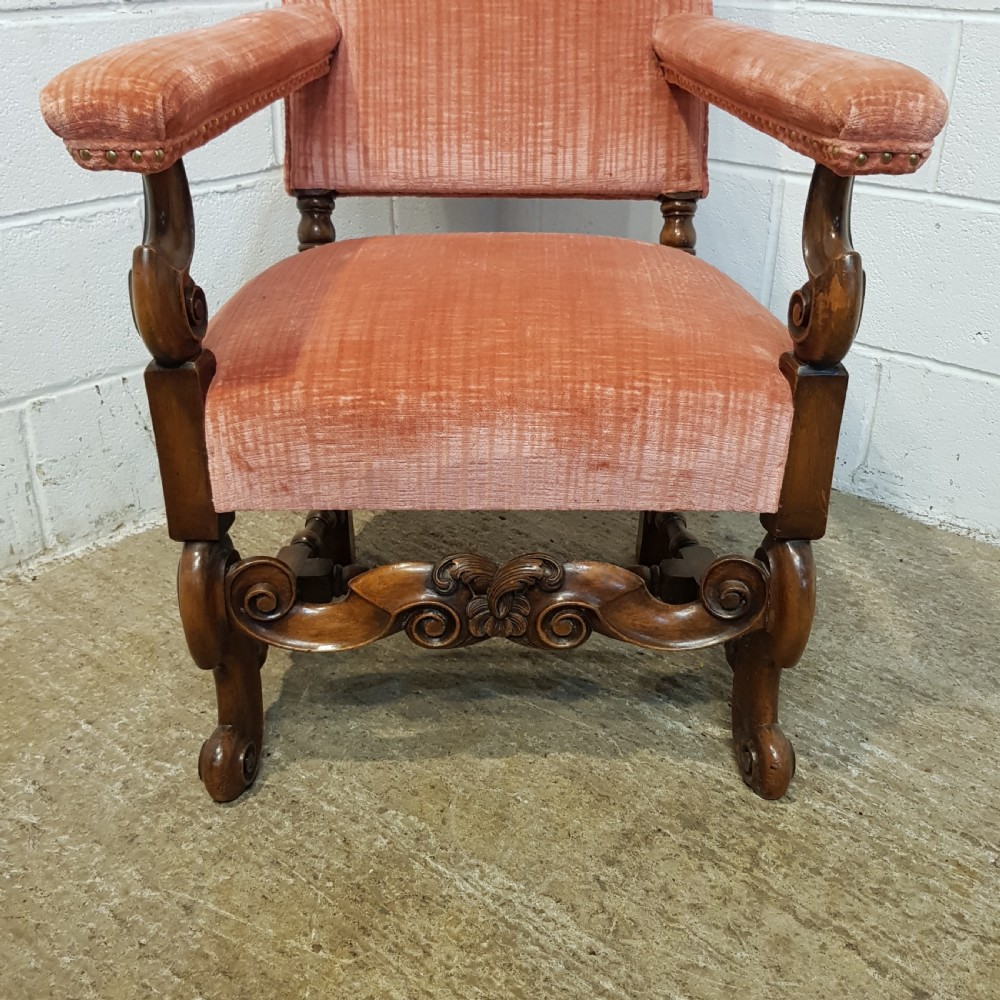 ANTIQUE EDWARDIAN GOTHIC WALNUT FRAMED ARMCHAIR C1900 View XI