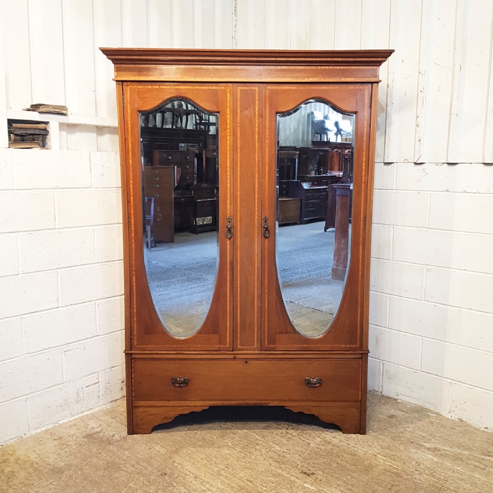 ANTIQUE EDWARDIAN MAHOGANY INLAID DOUBLE WARDROBE C1900 View IV