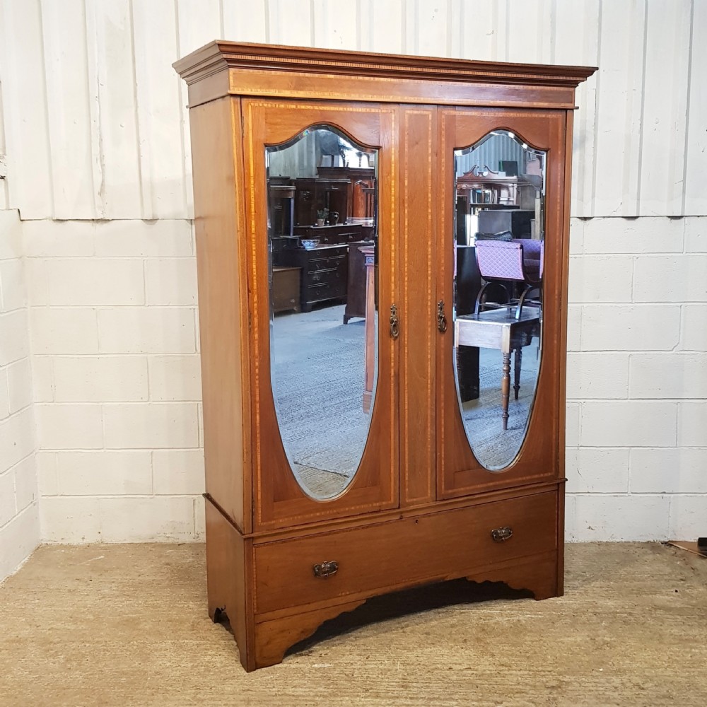 ANTIQUE EDWARDIAN MAHOGANY INLAID DOUBLE WARDROBE C1900 View VI