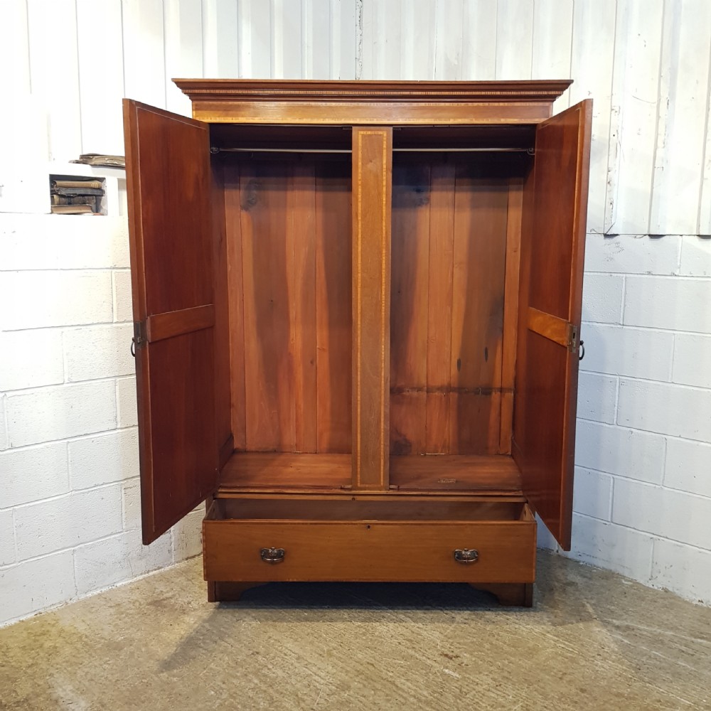 ANTIQUE EDWARDIAN MAHOGANY INLAID DOUBLE WARDROBE C1900 View VII