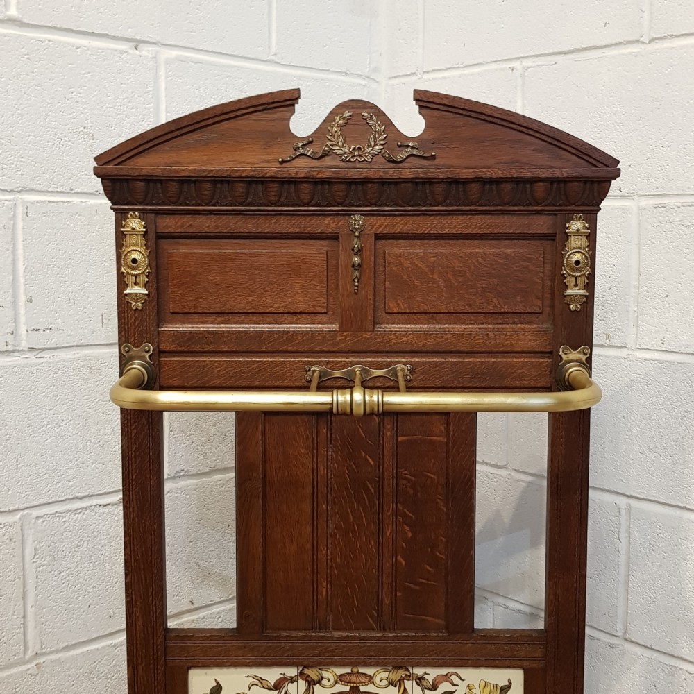 ANTIQUE VICTORIAN OAK & BRASS UMBRELLA  STICK STAND C1880 View IV