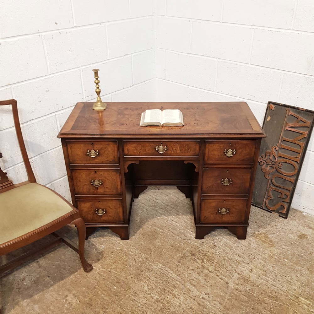 ANTIQUE BURR WALNUT TWIN PEDESTAL DESK C1900