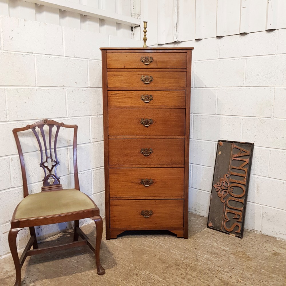 ANTIQUE EDWARDIAN TALL NARROW MAHOGANY CHEST OF DRAWERS C1900
