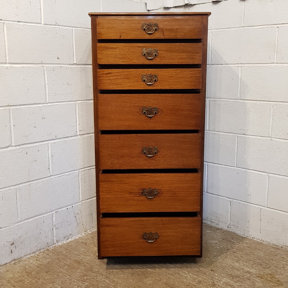ANTIQUE EDWARDIAN TALL NARROW MAHOGANY CHEST OF DRAWERS C1900 View II