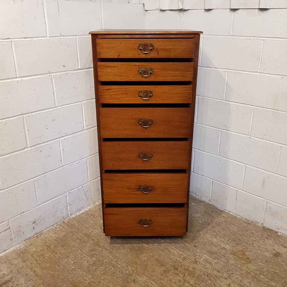 ANTIQUE EDWARDIAN TALL NARROW MAHOGANY CHEST OF DRAWERS C1900 View V