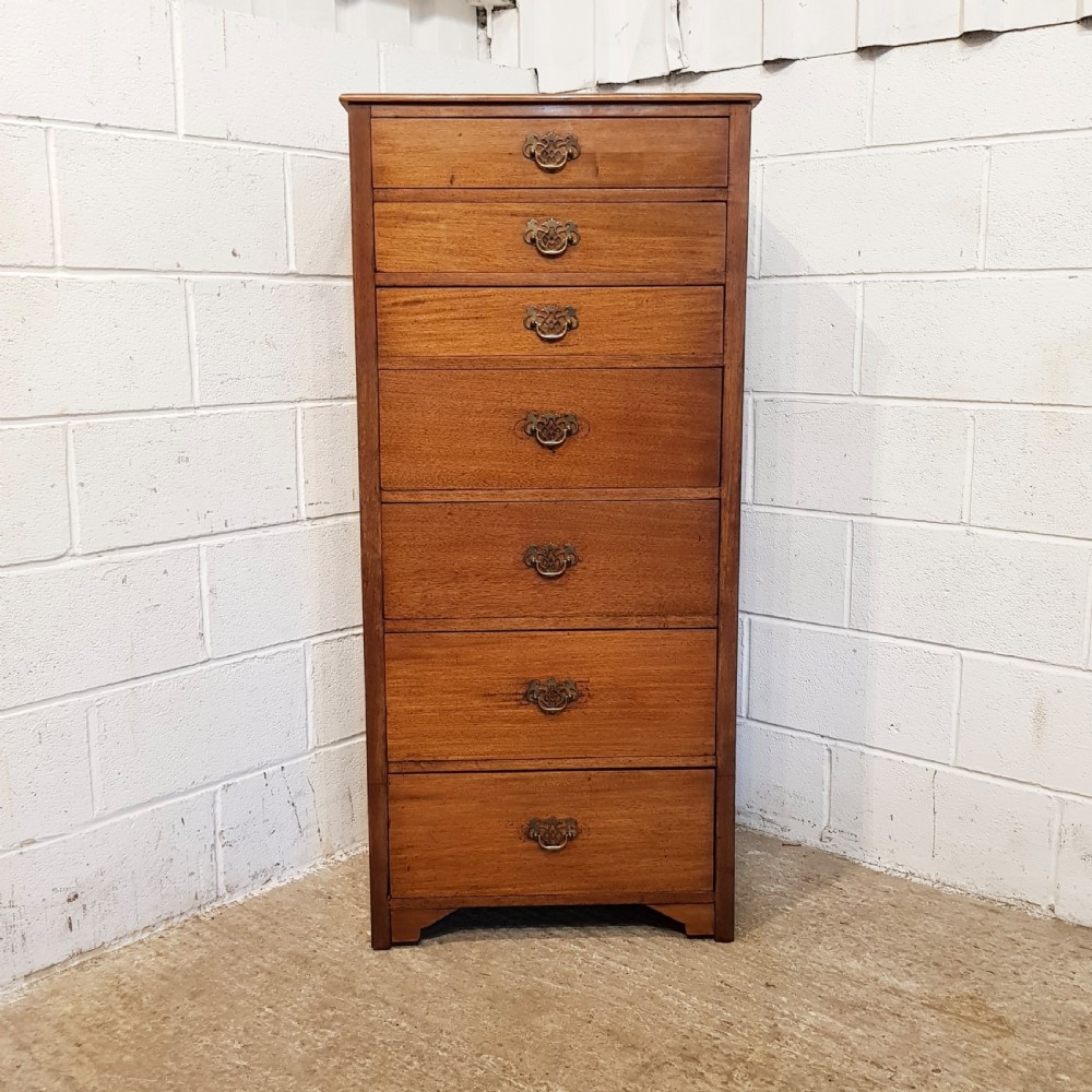 ANTIQUE EDWARDIAN TALL NARROW MAHOGANY CHEST OF DRAWERS C1900 View VIII