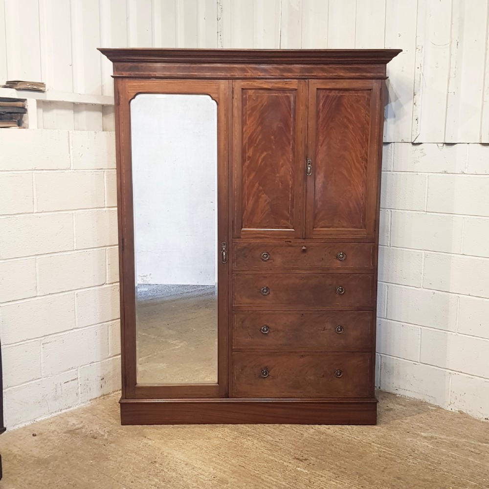 ANTIQUE EDWARDIAN INLAID MAHOGANY COMBINATION WARDROBE C1900 View II