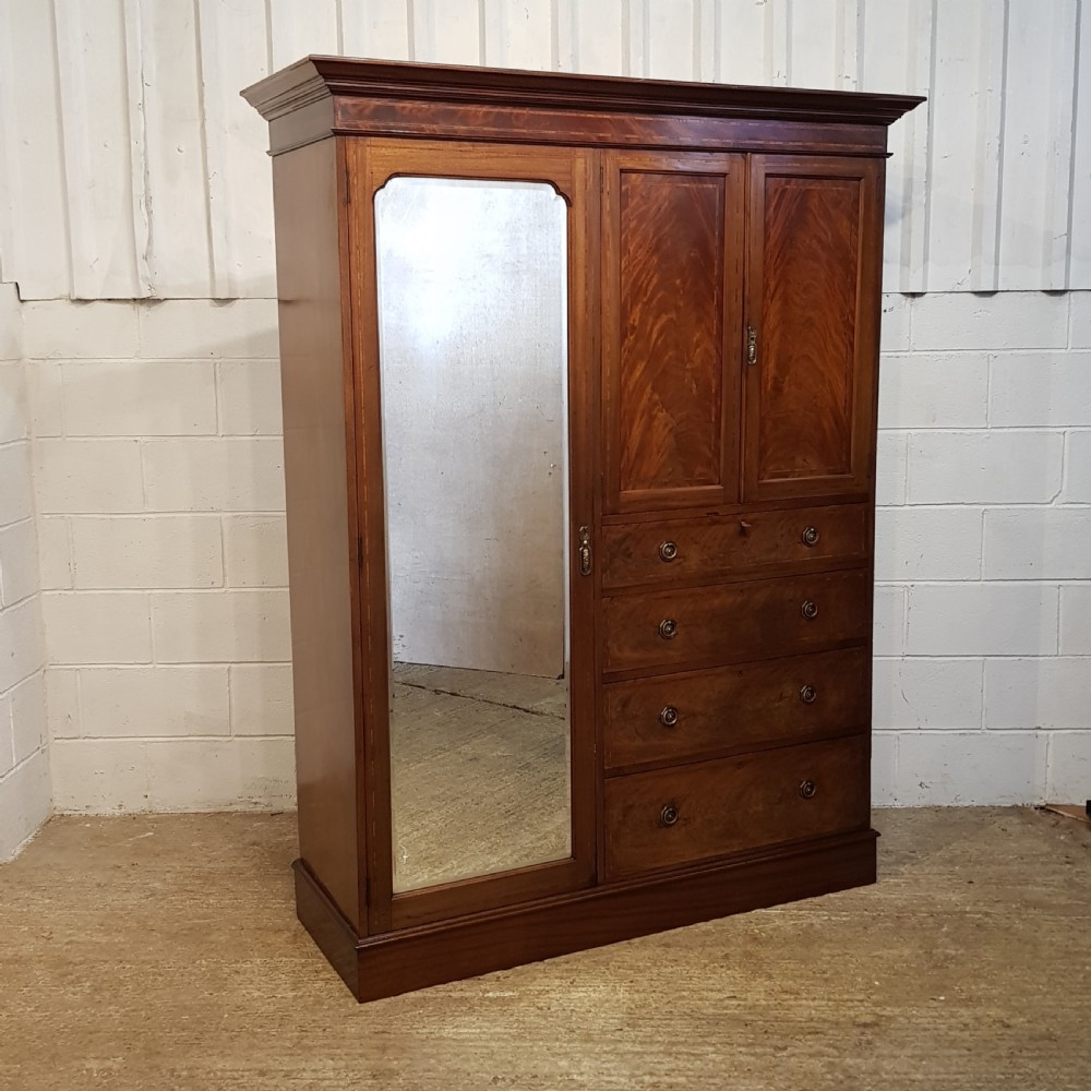 ANTIQUE EDWARDIAN INLAID MAHOGANY COMBINATION WARDROBE C1900 View VII