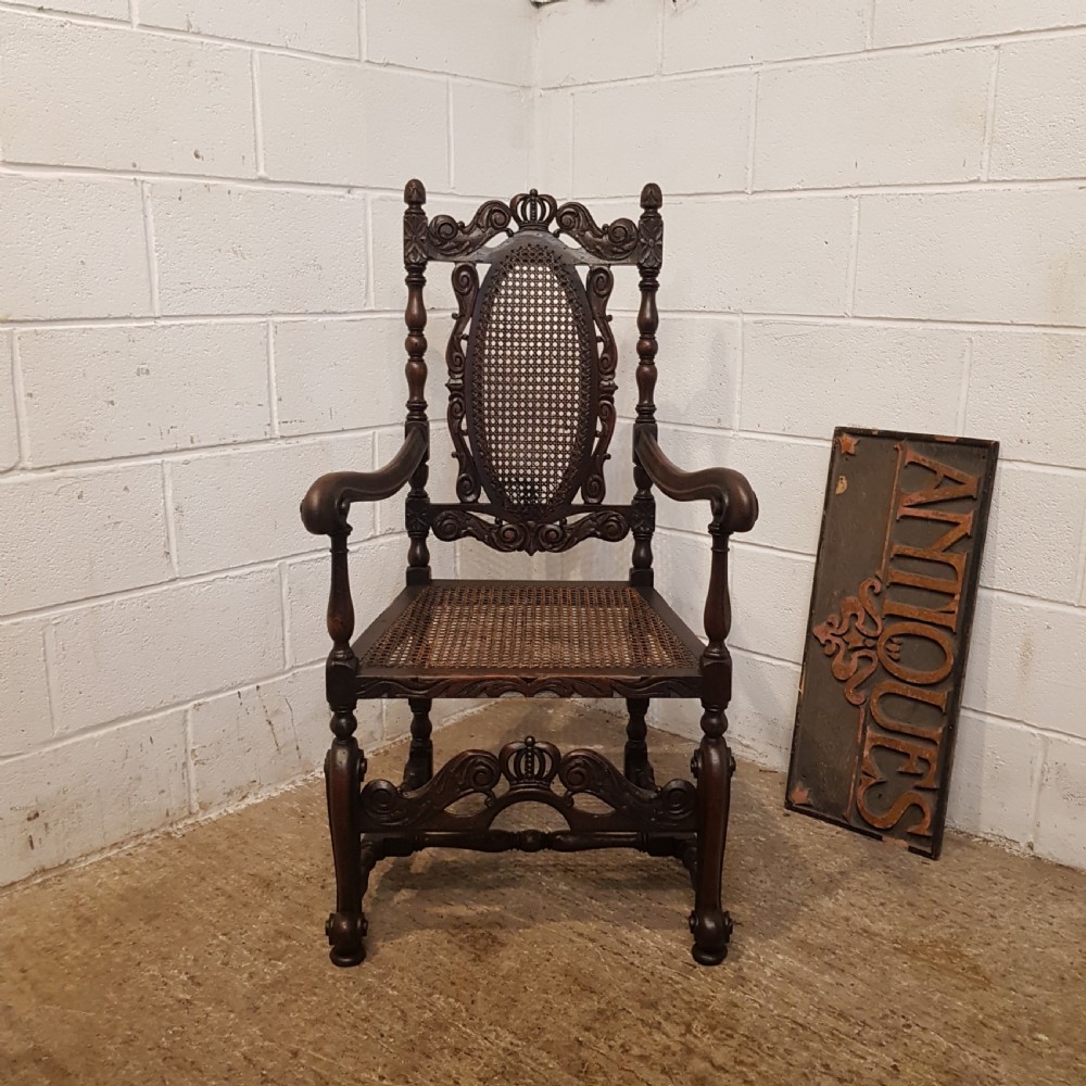 ANTIQUE 19TH CENTURY ENGLISH CARVED OAK THRONE CHAIR C1880