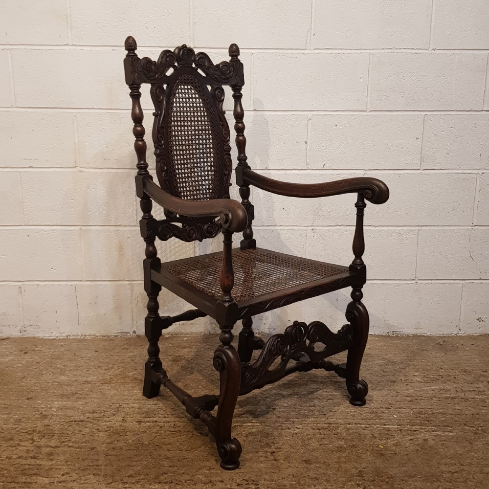 ANTIQUE 19TH CENTURY ENGLISH CARVED OAK THRONE CHAIR C1880 View IV