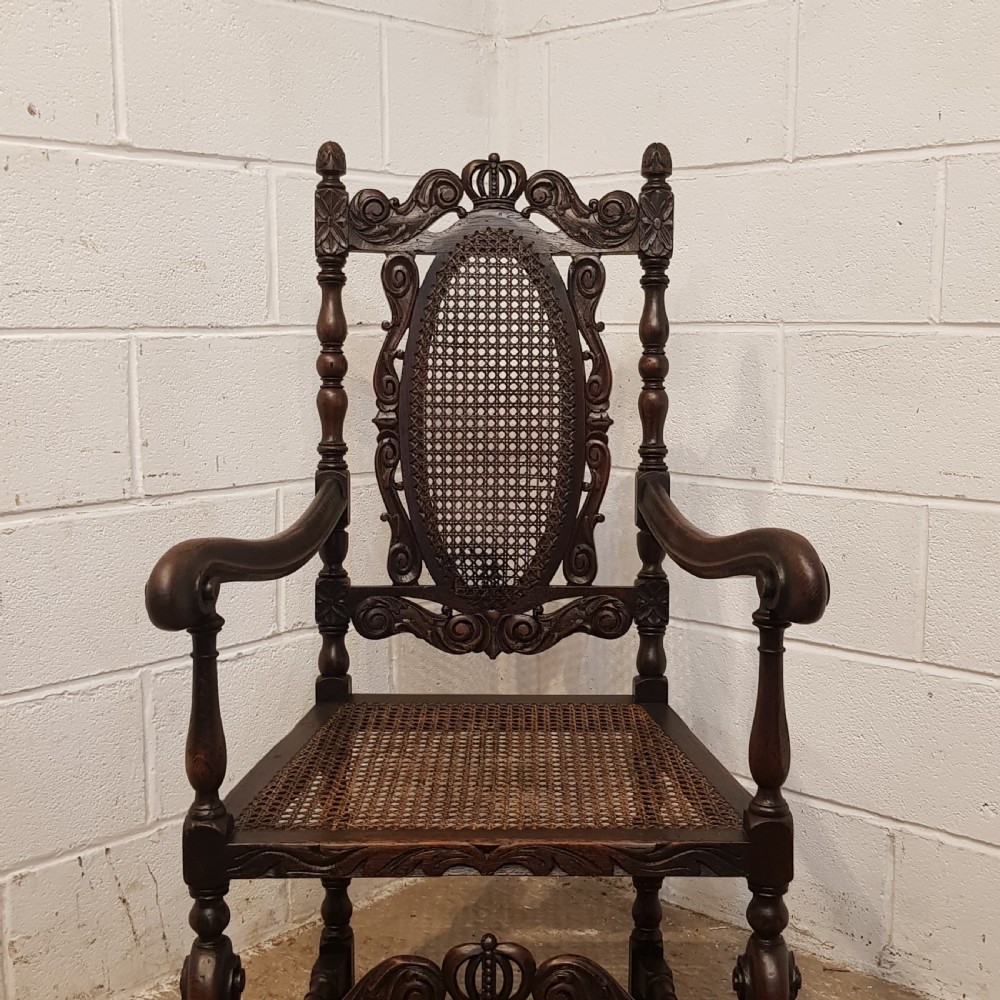 ANTIQUE 19TH CENTURY ENGLISH CARVED OAK THRONE CHAIR C1880 View V