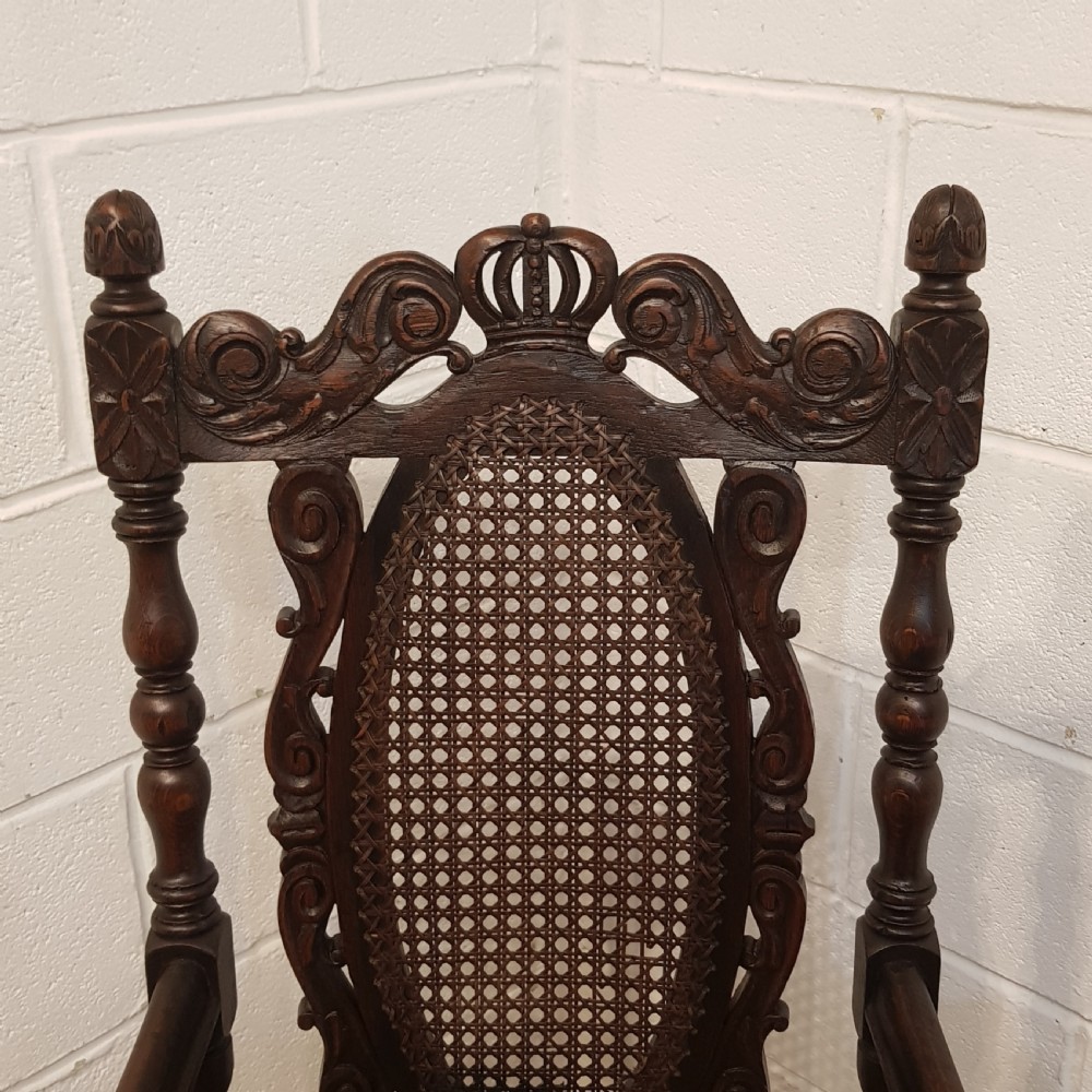 ANTIQUE 19TH CENTURY ENGLISH CARVED OAK THRONE CHAIR C1880 View VI