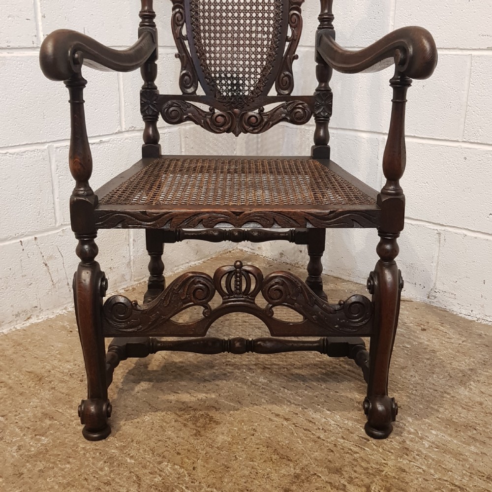 ANTIQUE 19TH CENTURY ENGLISH CARVED OAK THRONE CHAIR C1880 View IX
