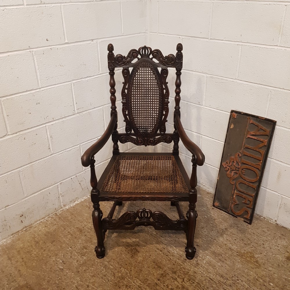 ANTIQUE 19TH CENTURY ENGLISH CARVED OAK THRONE CHAIR C1880 View X