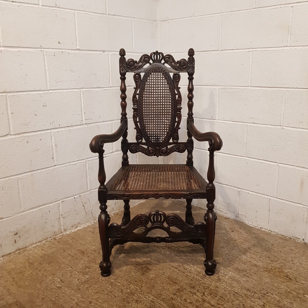 ANTIQUE 19TH CENTURY ENGLISH CARVED OAK THRONE CHAIR C1880 View XI