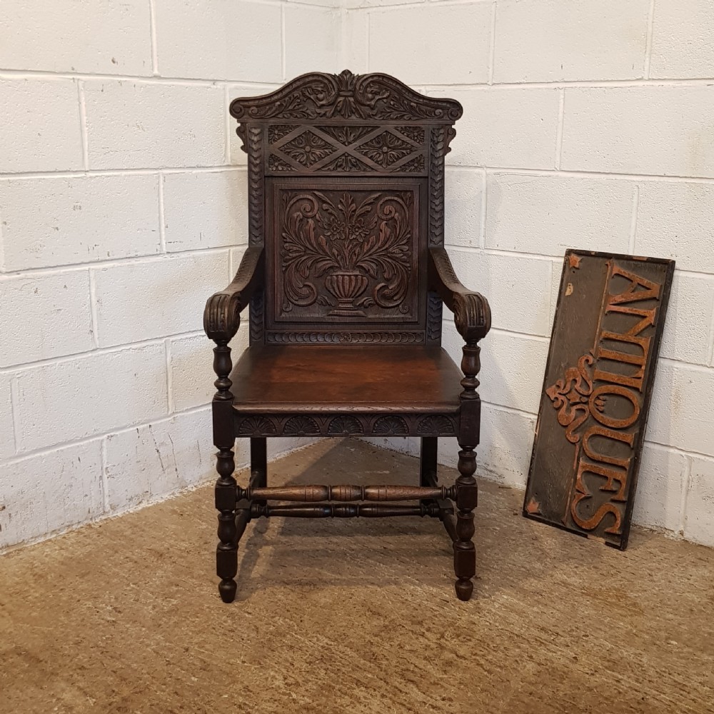 ANTIQUE 19TH CENTURY ENGLISH OAK WAINSCOT CHAIR C1860 View XII