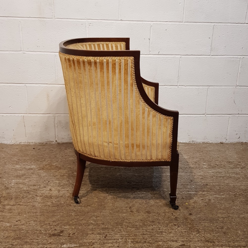 ANTIQUE PAIR EDWARDIAN MAHOGANY HIGH BACKED SALON TUB CHAIRS C1900 View V