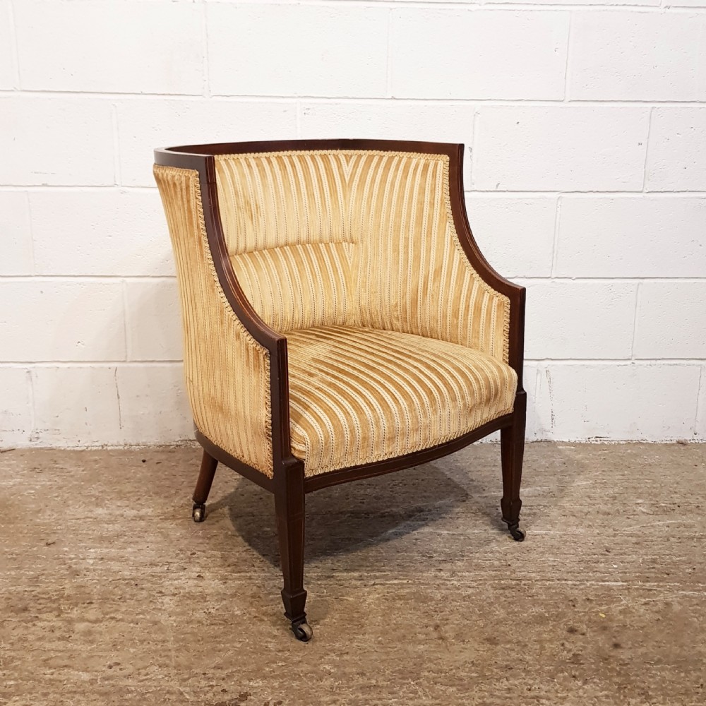 ANTIQUE PAIR EDWARDIAN MAHOGANY HIGH BACKED SALON TUB CHAIRS C1900 View VI