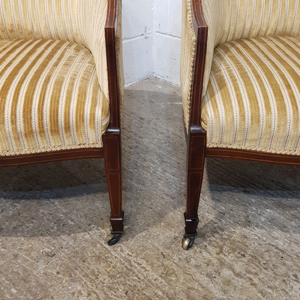 ANTIQUE PAIR EDWARDIAN MAHOGANY HIGH BACKED SALON TUB CHAIRS C1900 View VIII
