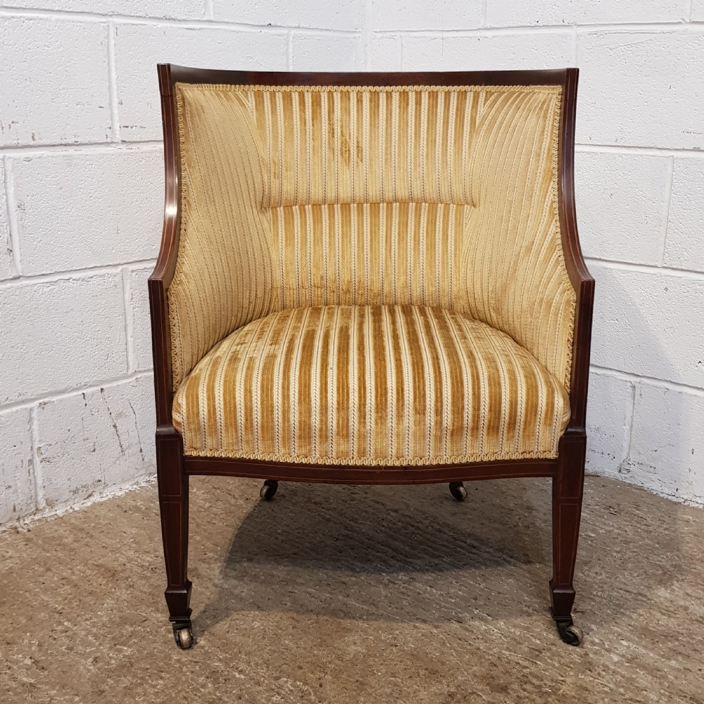 ANTIQUE PAIR EDWARDIAN MAHOGANY HIGH BACKED SALON TUB CHAIRS C1900 View X
