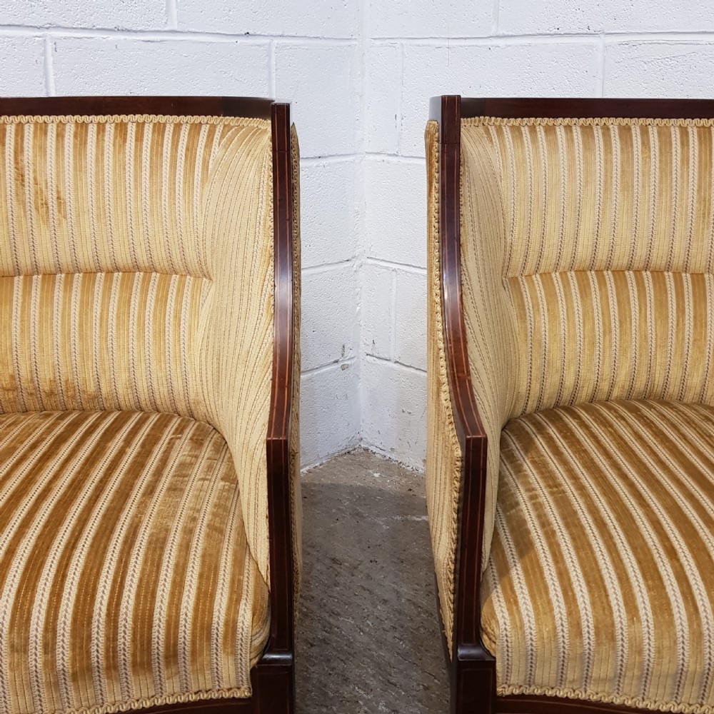 ANTIQUE PAIR EDWARDIAN MAHOGANY HIGH BACKED SALON TUB CHAIRS C1900 View XII