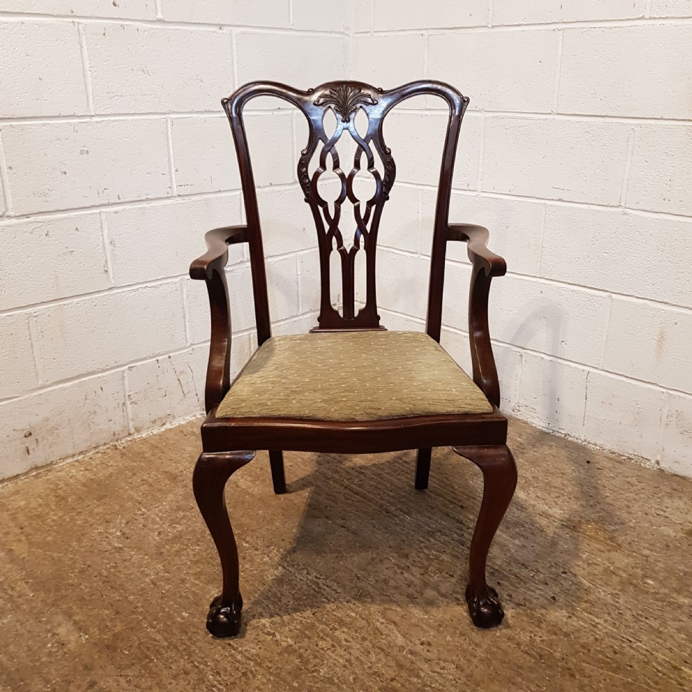 ANTIQUE PAIR EDWARDIAN CHIPPENDALE MAHOGANY SALON LIBRARY CHAIRS C1900 View II