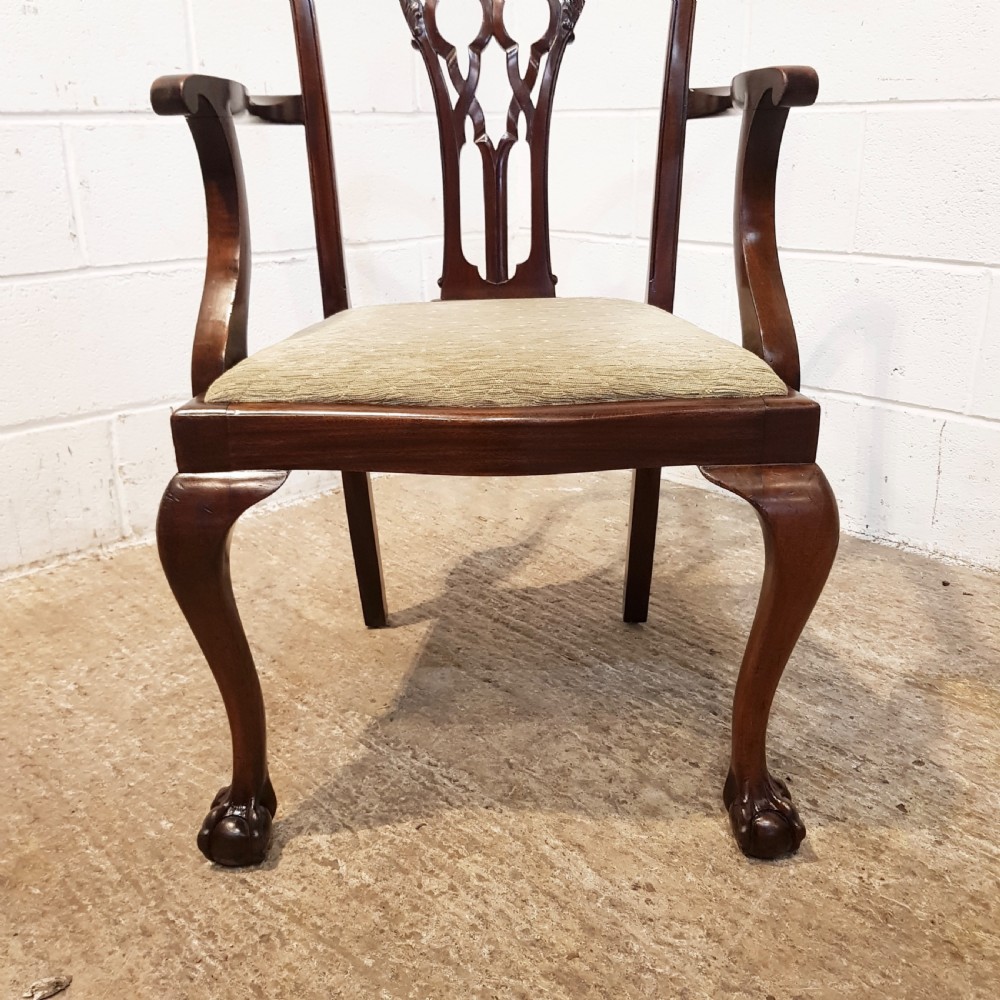 ANTIQUE PAIR EDWARDIAN CHIPPENDALE MAHOGANY SALON LIBRARY CHAIRS C1900 View V