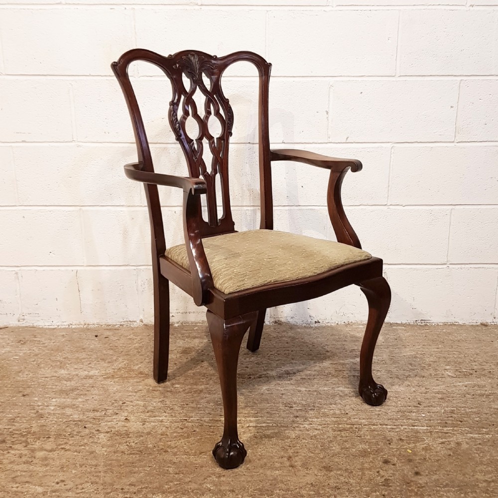 ANTIQUE PAIR EDWARDIAN CHIPPENDALE MAHOGANY SALON LIBRARY CHAIRS C1900 View VI