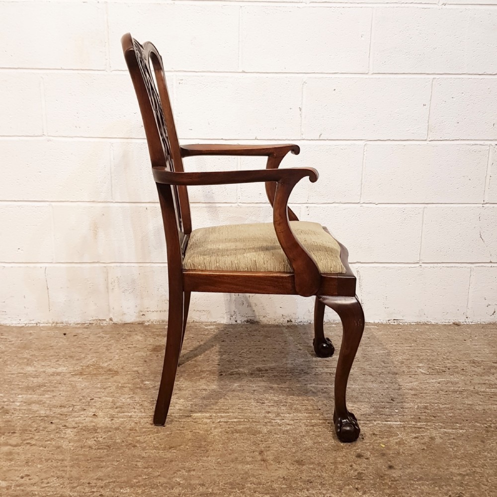 ANTIQUE PAIR EDWARDIAN CHIPPENDALE MAHOGANY SALON LIBRARY CHAIRS C1900 View VII