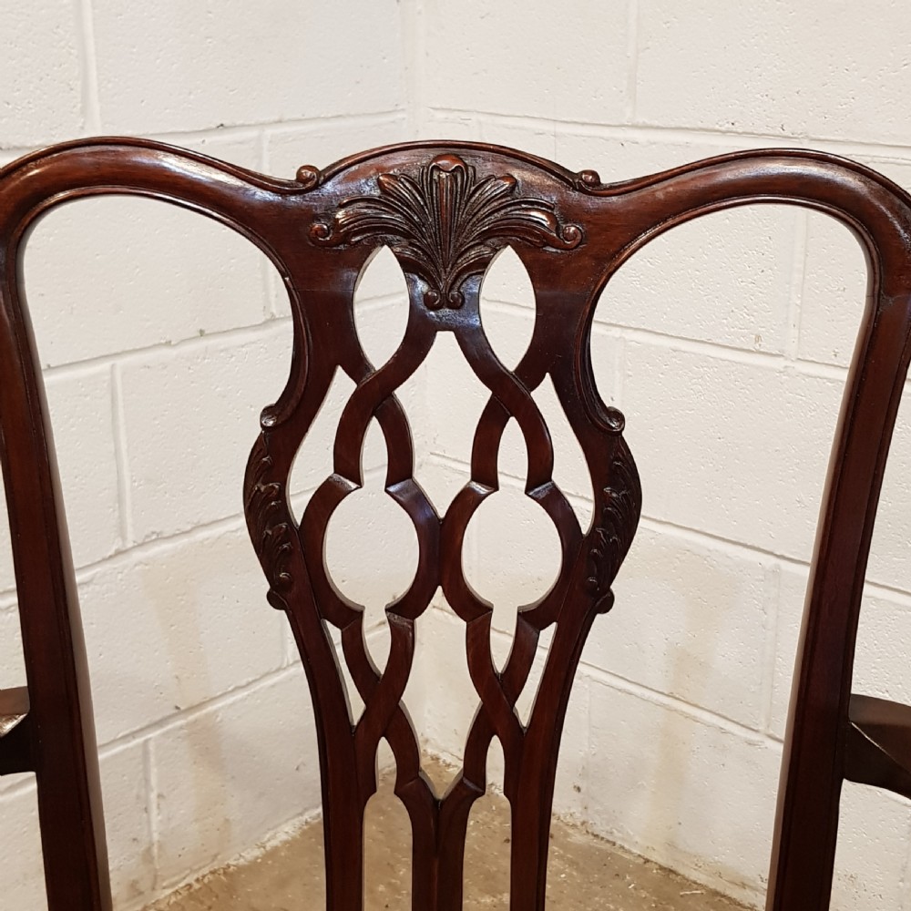 ANTIQUE PAIR EDWARDIAN CHIPPENDALE MAHOGANY SALON LIBRARY CHAIRS C1900 View VIII