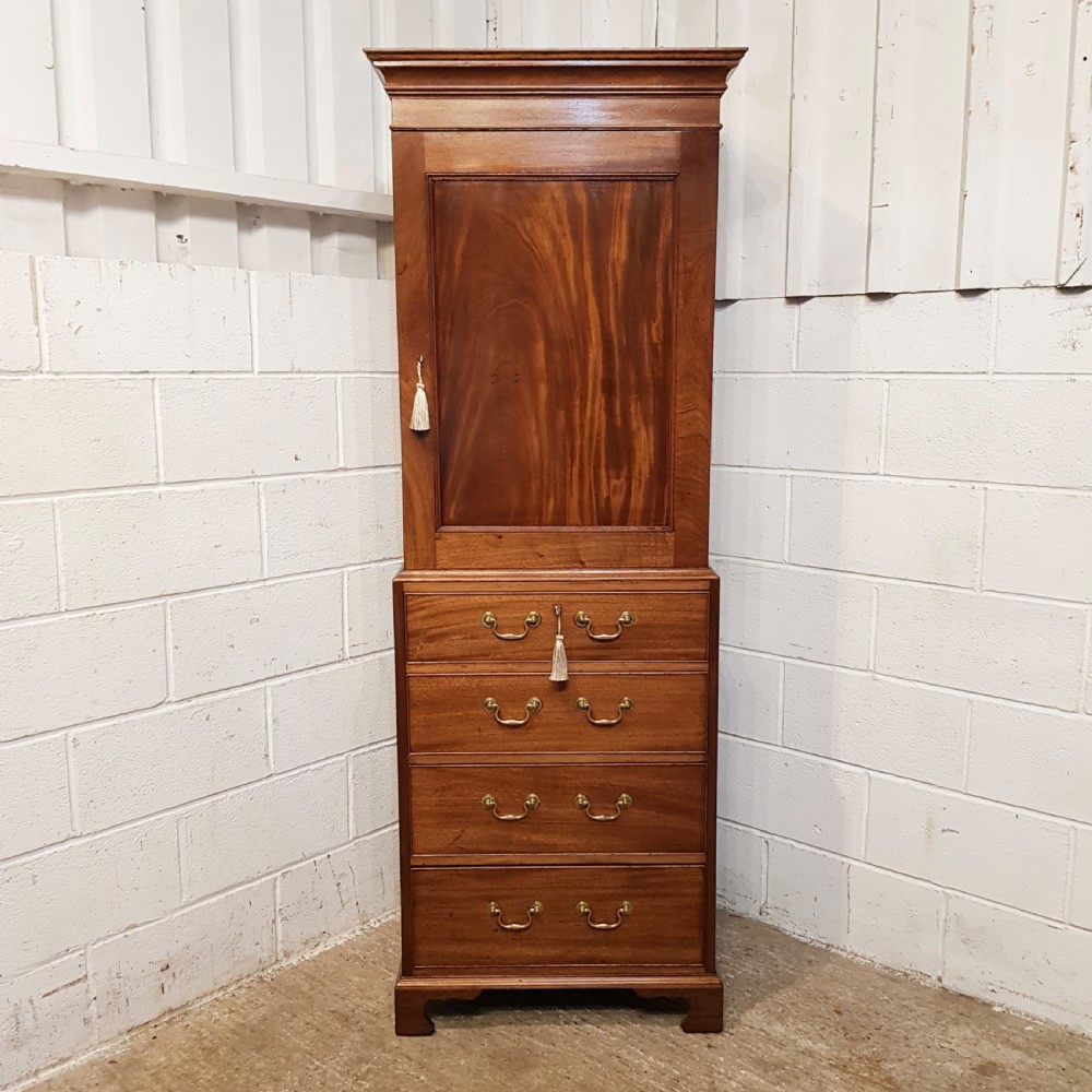 ANTIQUE REGENCY MAHOGANY TALL NARROW LINEN CLOTHES PRESS c1820