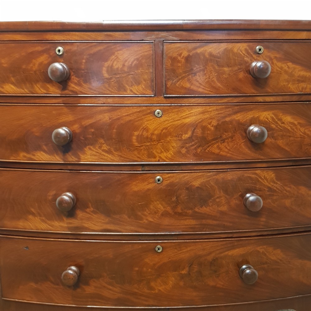 ANTIQUE MID  VICTORIAN MAHOGANY BOW FRONT CHEST OF DRAWERS C1860 View VI