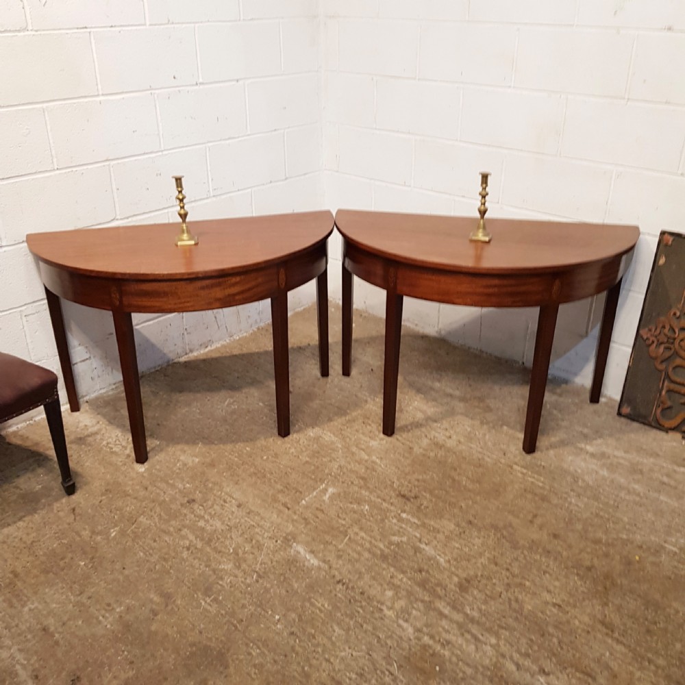 ANTIQUE  PAIR 18TH CENTURY MAHOGANY DEMI LUNE TABLES C1780