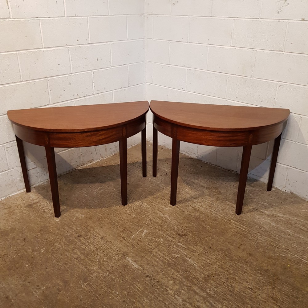 ANTIQUE  PAIR 18TH CENTURY MAHOGANY DEMI LUNE TABLES C1780 View III