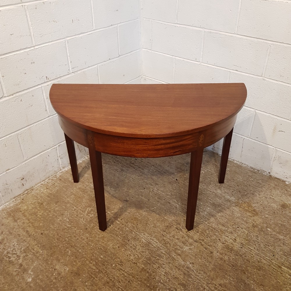ANTIQUE  PAIR 18TH CENTURY MAHOGANY DEMI LUNE TABLES C1780 View V