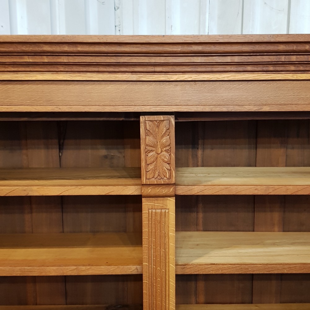 ANTIQUE LARGE ARTS & CRAFTS GOLDEN OAK OPEN BOOKCASE C1900 View III